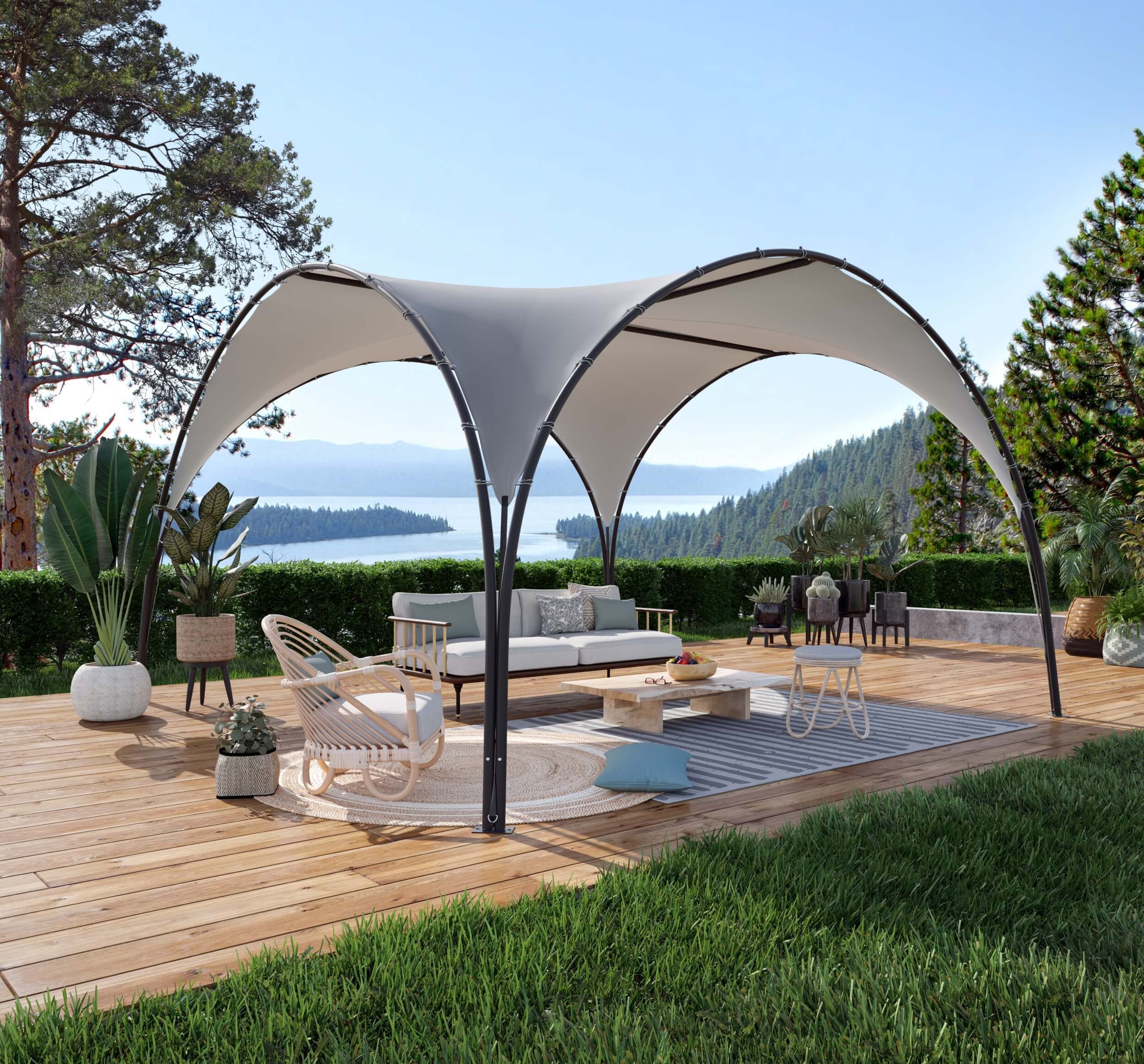 Grande tonnelle de jardin grise